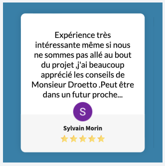 Expérience très intéressante même si nous ne sommes pas allé au bout du projet ,j'ai beaucoup apprécié les conseils de Monsieur Droetto .Peut être dans un futur proche...